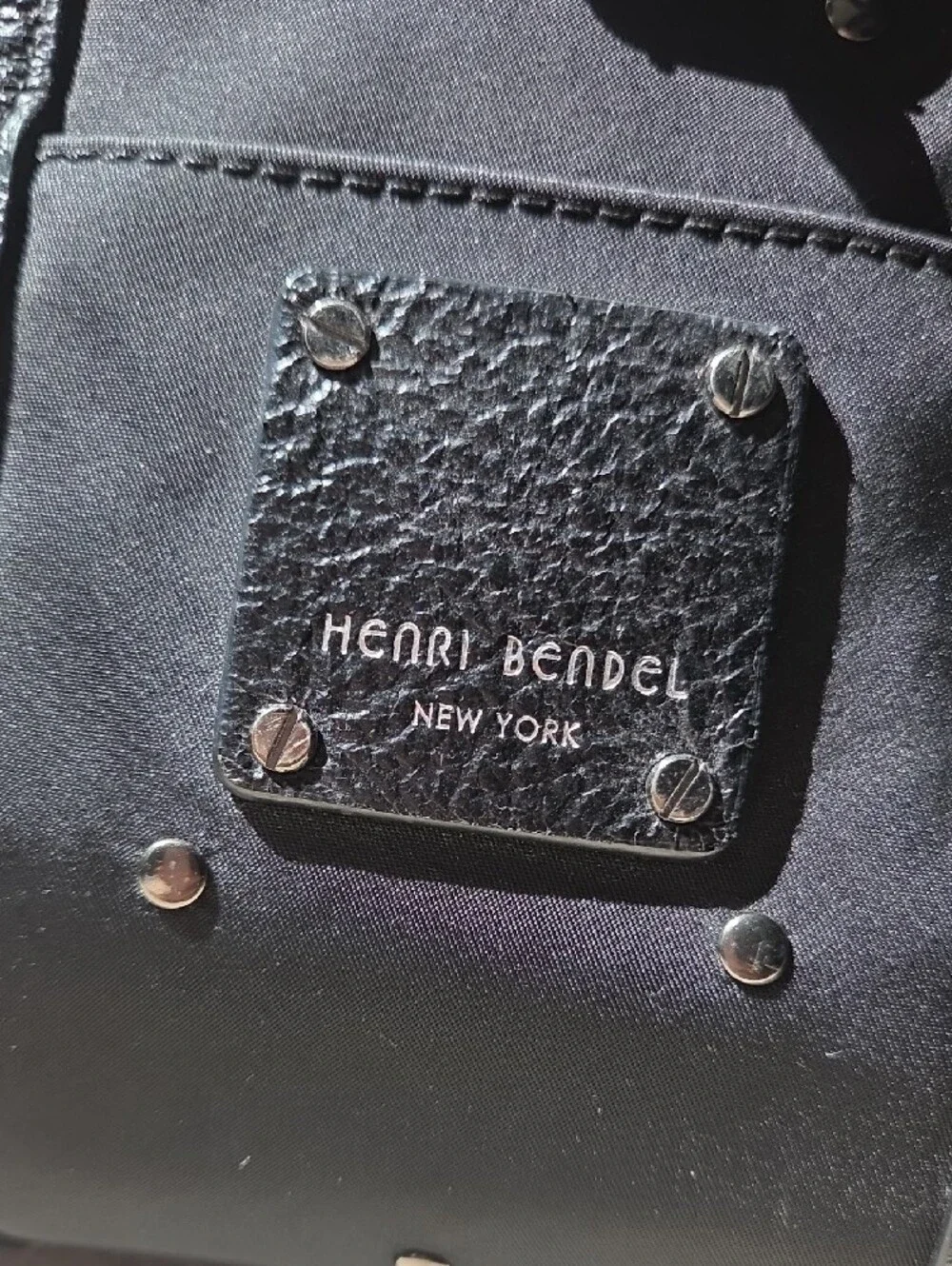 henri bendel Black Studded Tote with Lock Accent